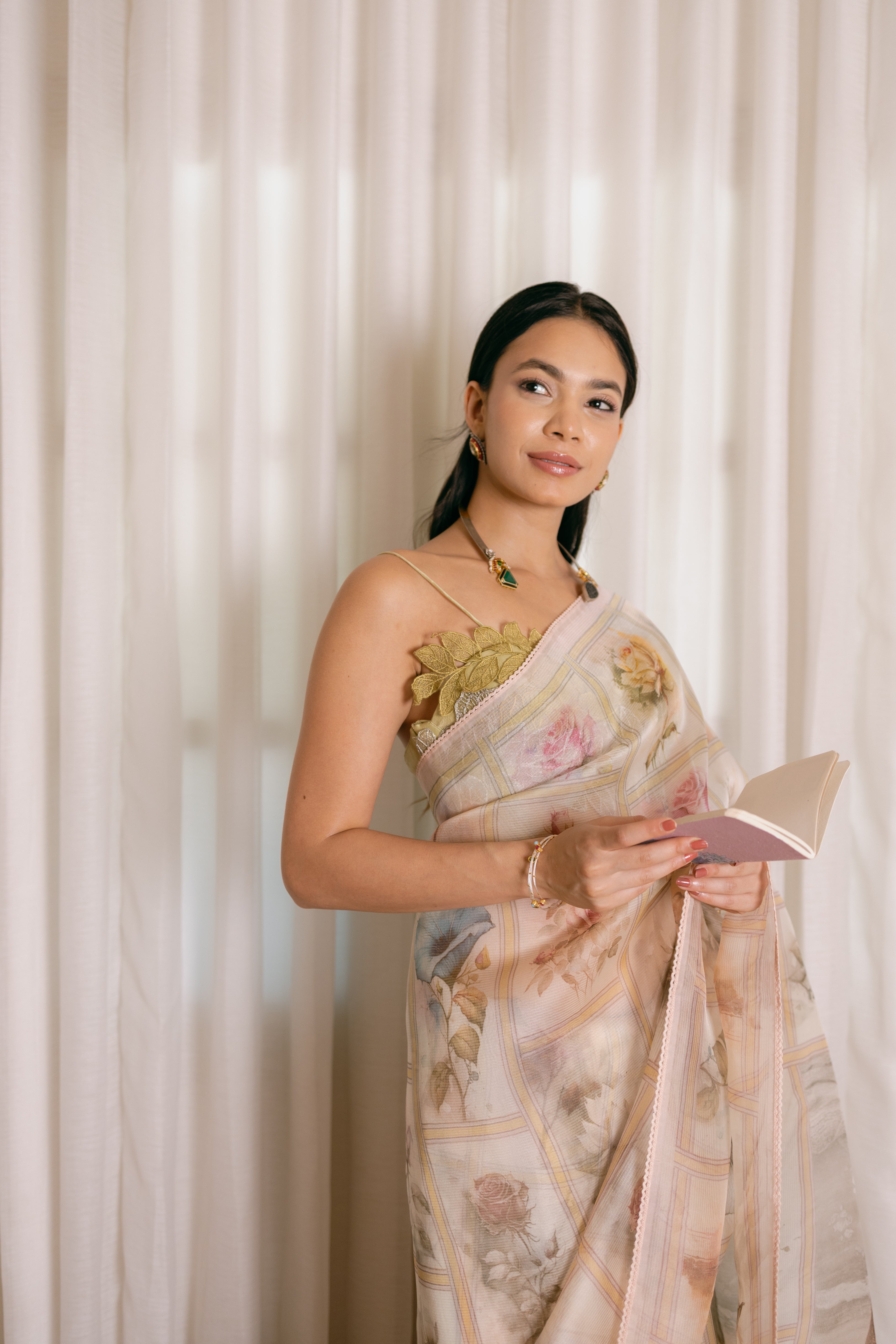 Pure Organza Silk Saree | With Vintage Prints