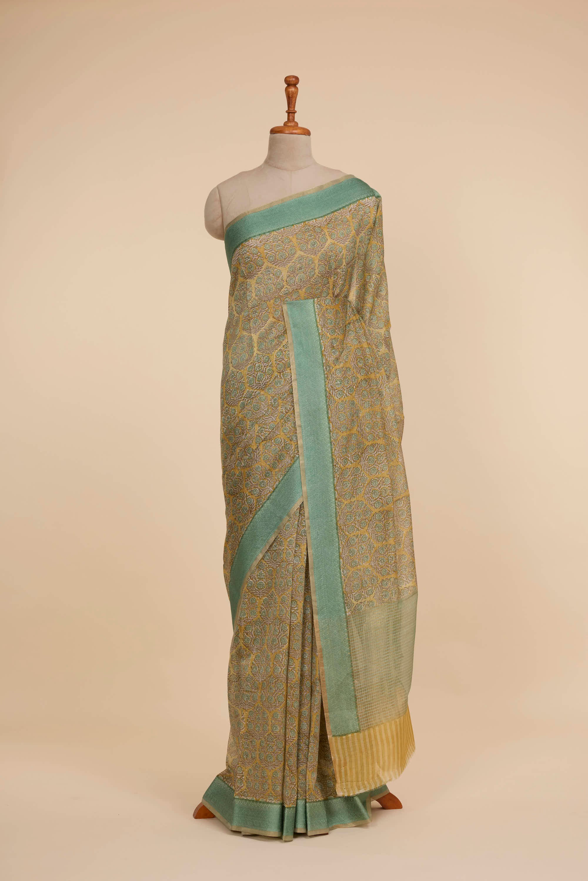 Chanderi Silk Saree Light Yellow Contrast With Floral Butta & Jari Border