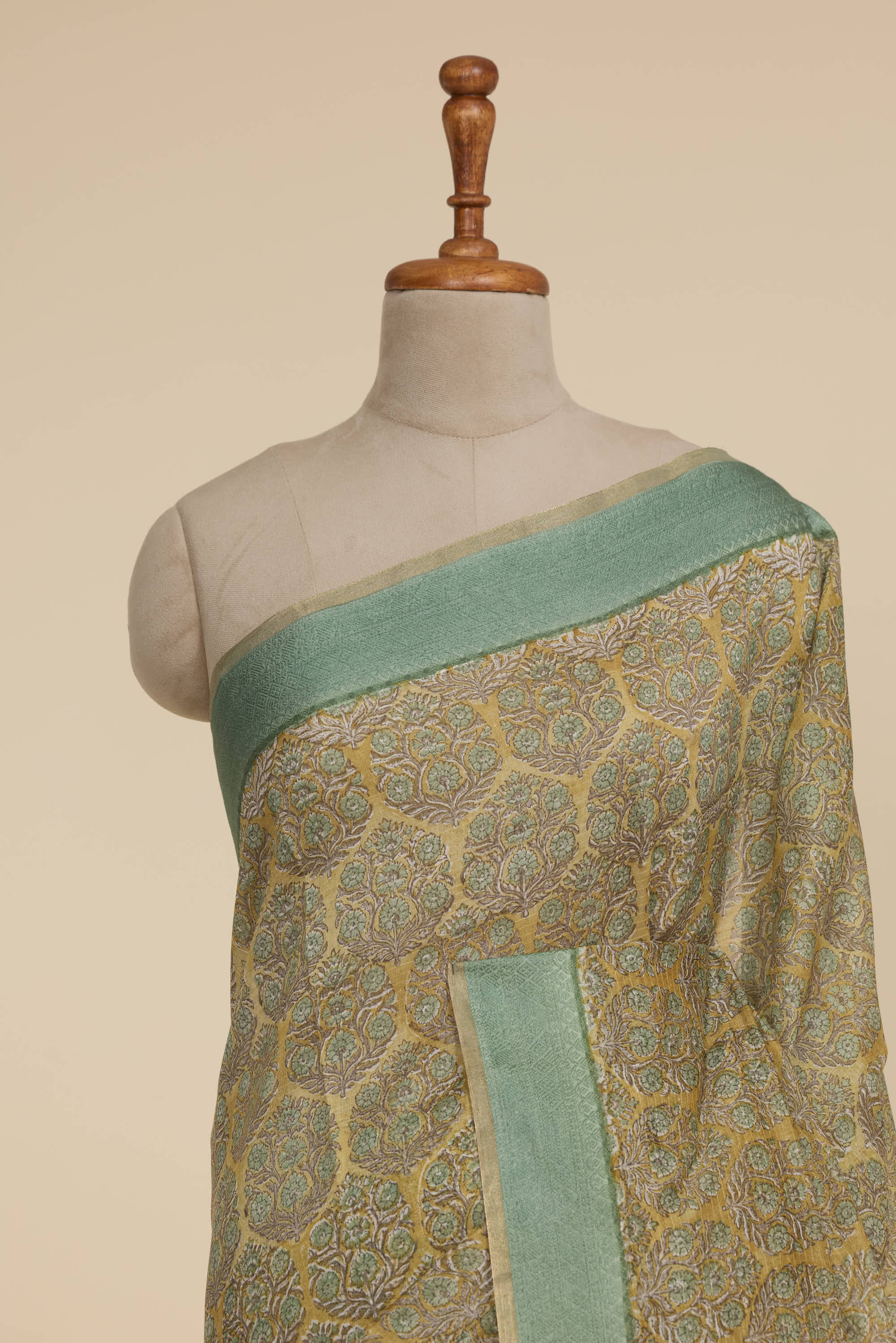 Chanderi Silk Saree Light Yellow Contrast With Floral Butta & Jari Border