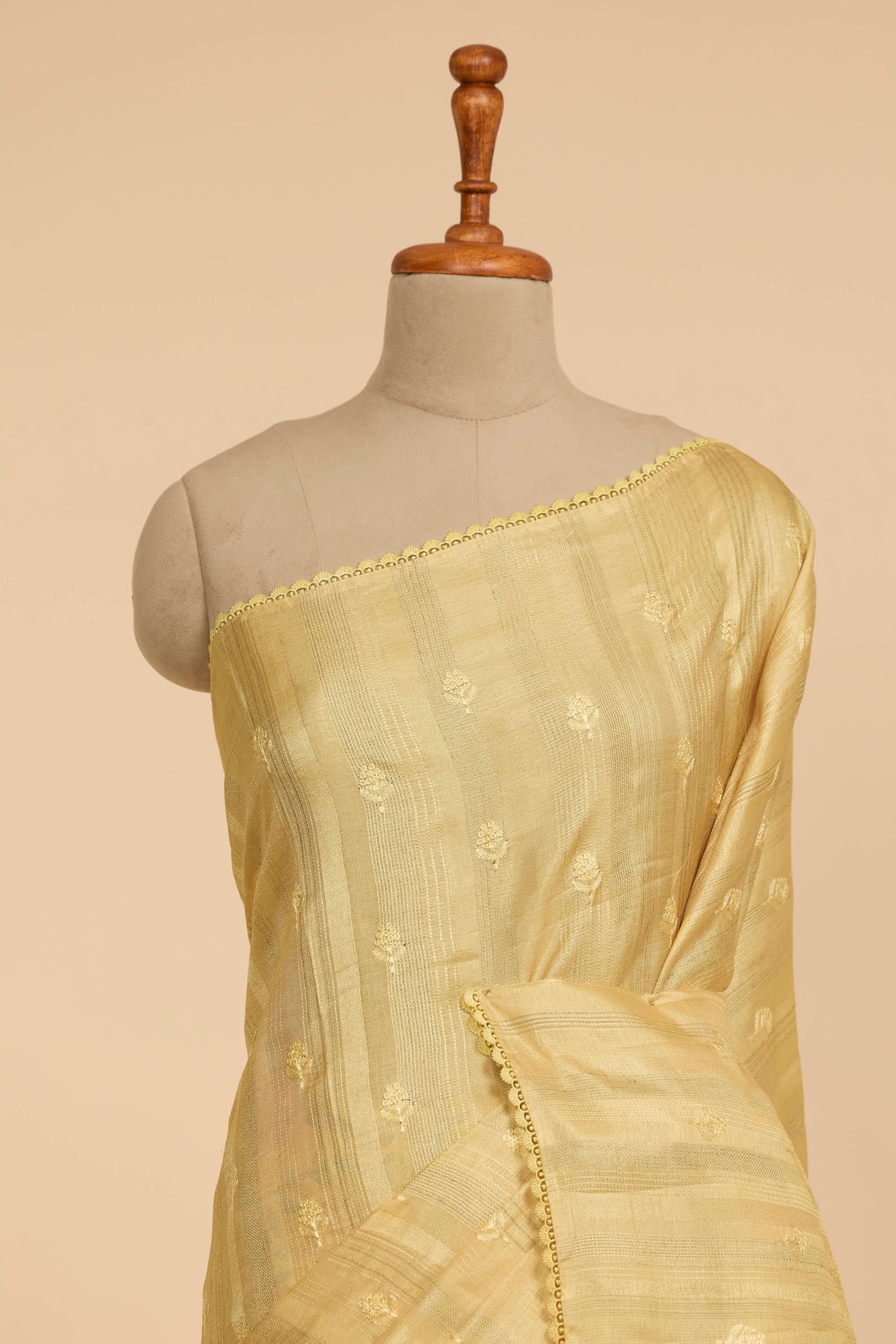 Kalamkari Dola Silk Pastel Yellow Colour With Crochet Border