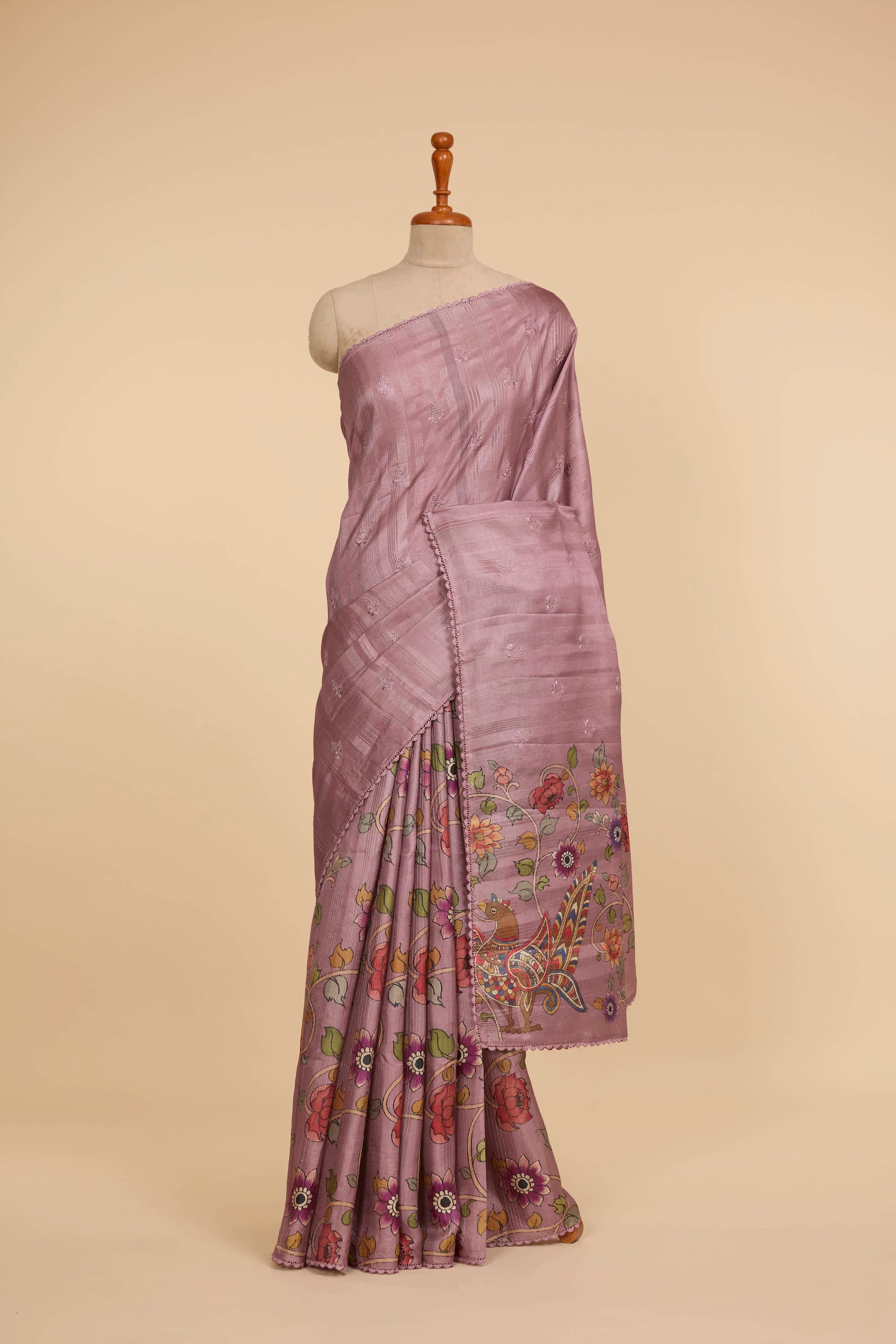 Kalamkari Dola Silk Lilac Colour With Crochet Border