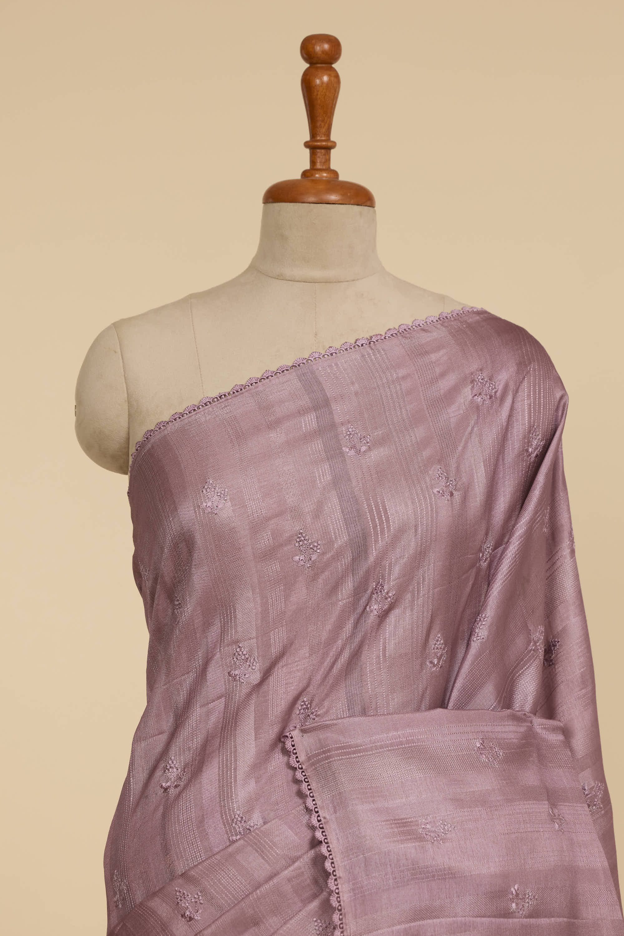 Kalamkari Dola Silk Lilac Colour With Crochet Border