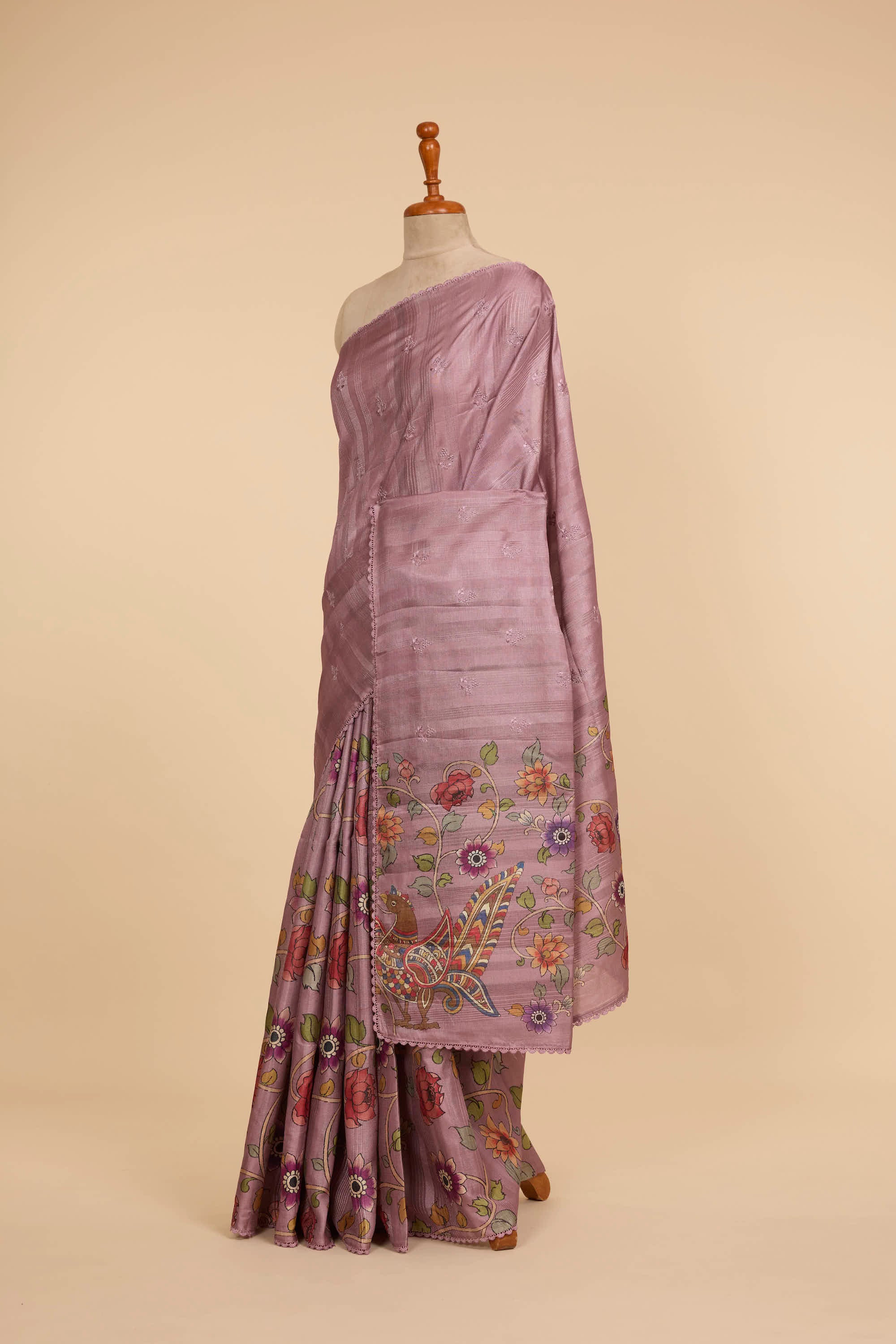 Kalamkari Dola Silk Lilac Colour With Crochet Border