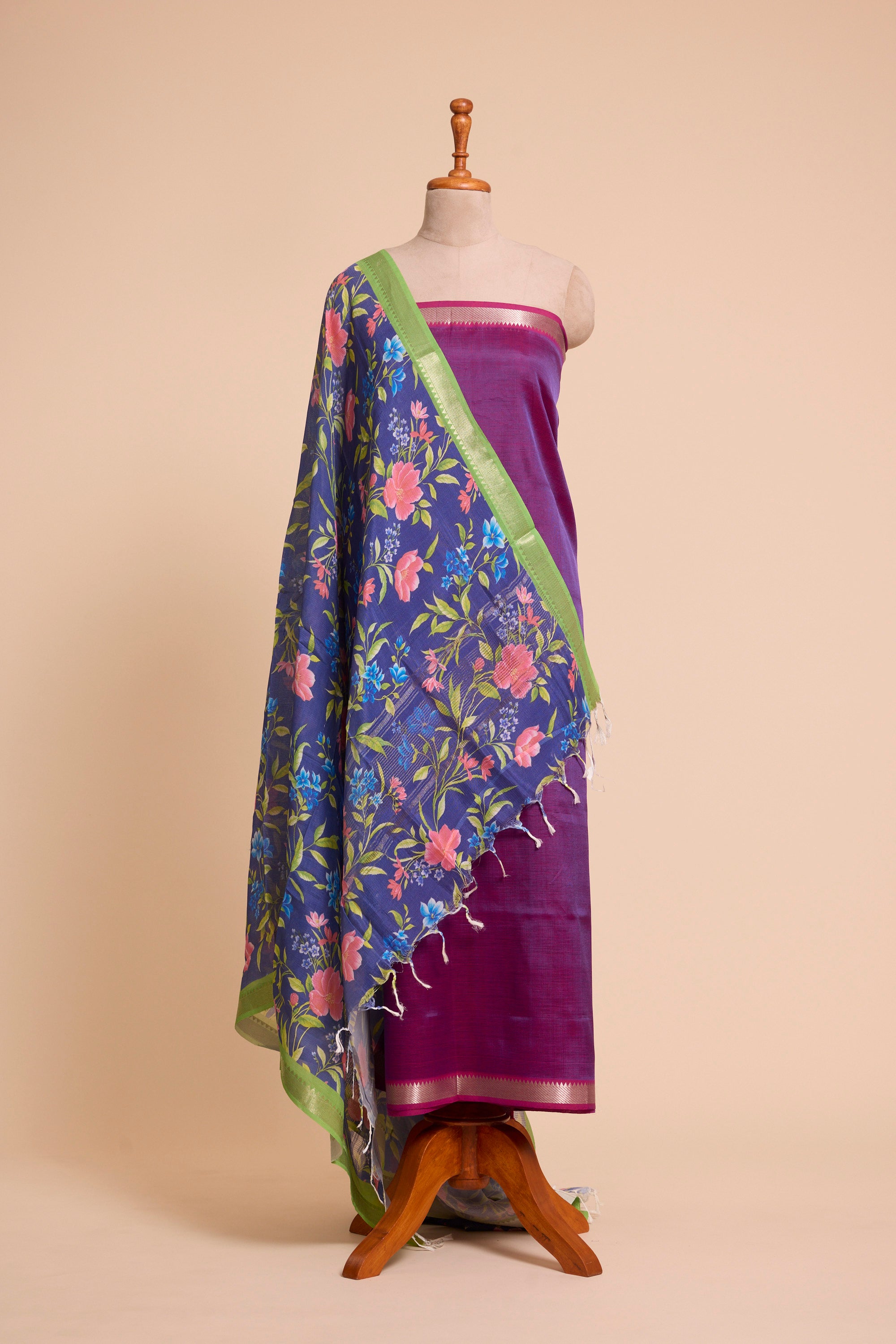 Violet Silk-Cotton Unstitched Dress Material with Duppatta