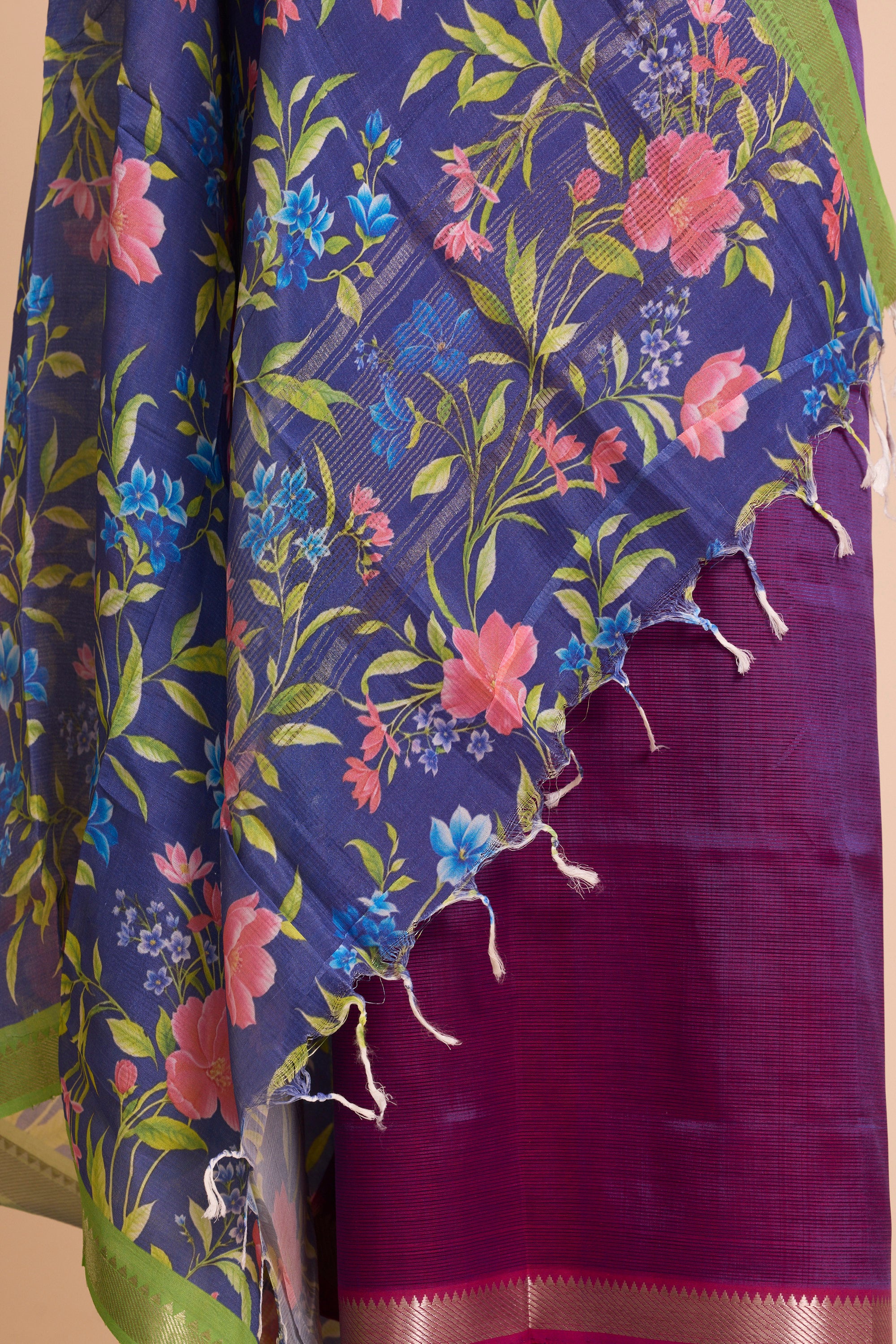 Violet Silk-Cotton Unstitched Dress Material with Duppatta