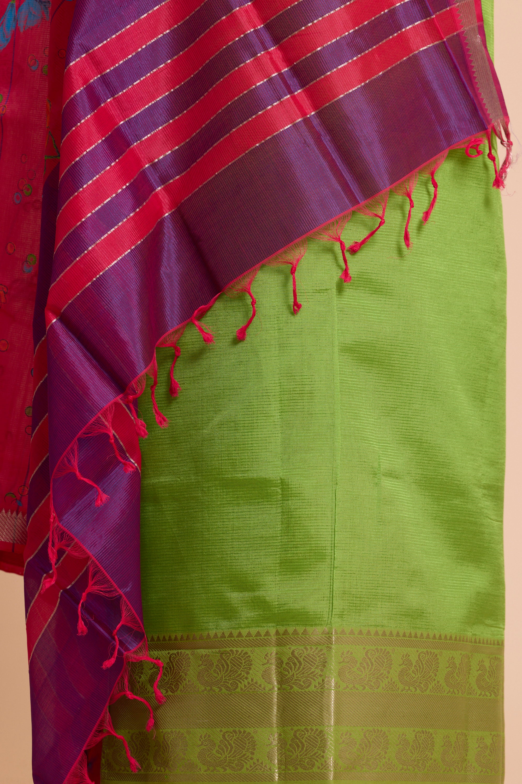 Fresh Green Silk-Cotton Unstitched Dress Material with Duppatta