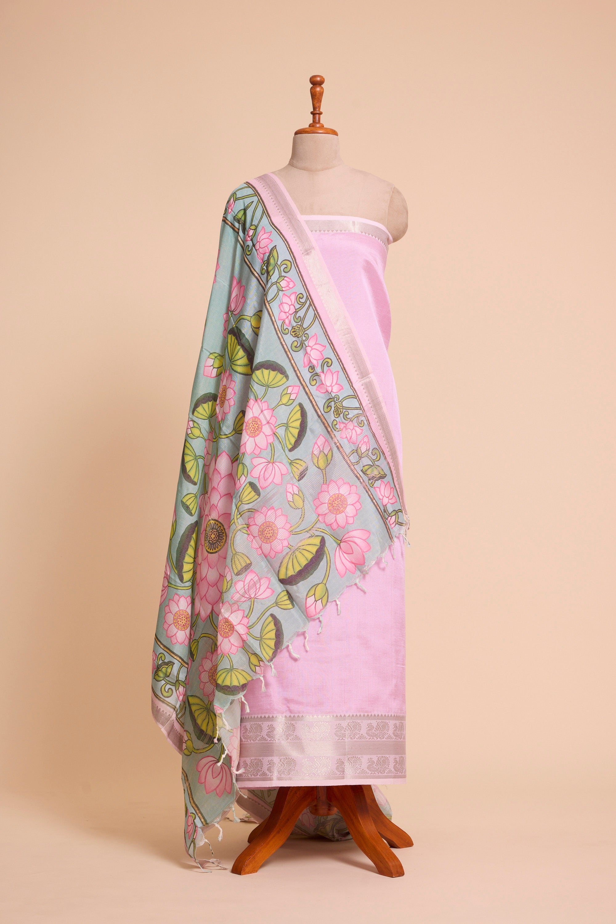 Cotton Candy Pink Silk-Cotton Unstitched Dress Material with Duppatta