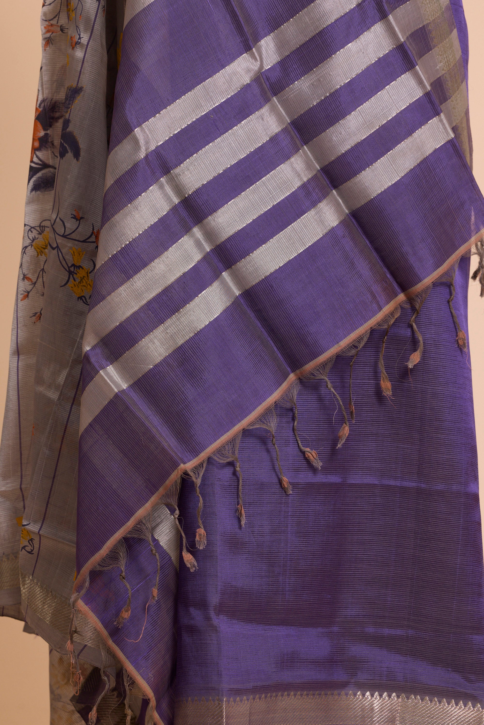 Violet & Silver Silk-Cotton Unstitched Dress Material with Duppatta